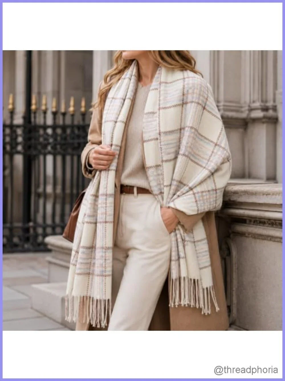 Oversized Plaid Fringe Scarf Wrap Shawl Soft Cozy Winter